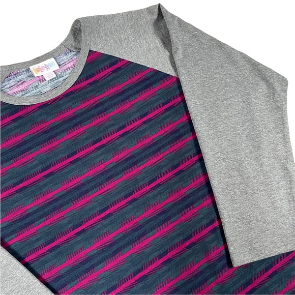 Lularoe size large shirt pink/purple & dark grey arrows/stripes gray 3/4 sleeves - Picture 2 of 13
